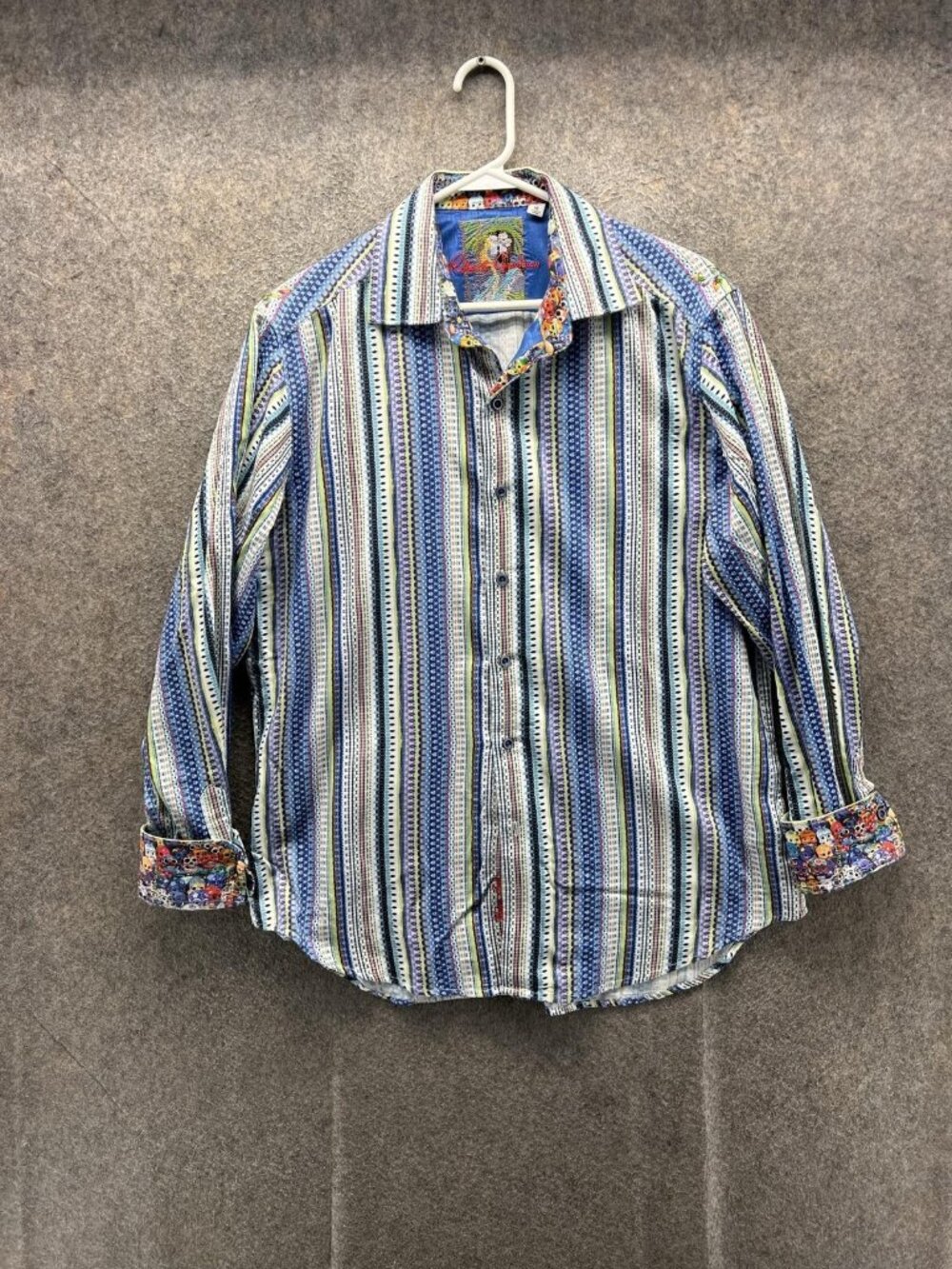 Robert Graham Shirt Men Medium Blue Stripe Long Sleeve Button Up Casual Woven